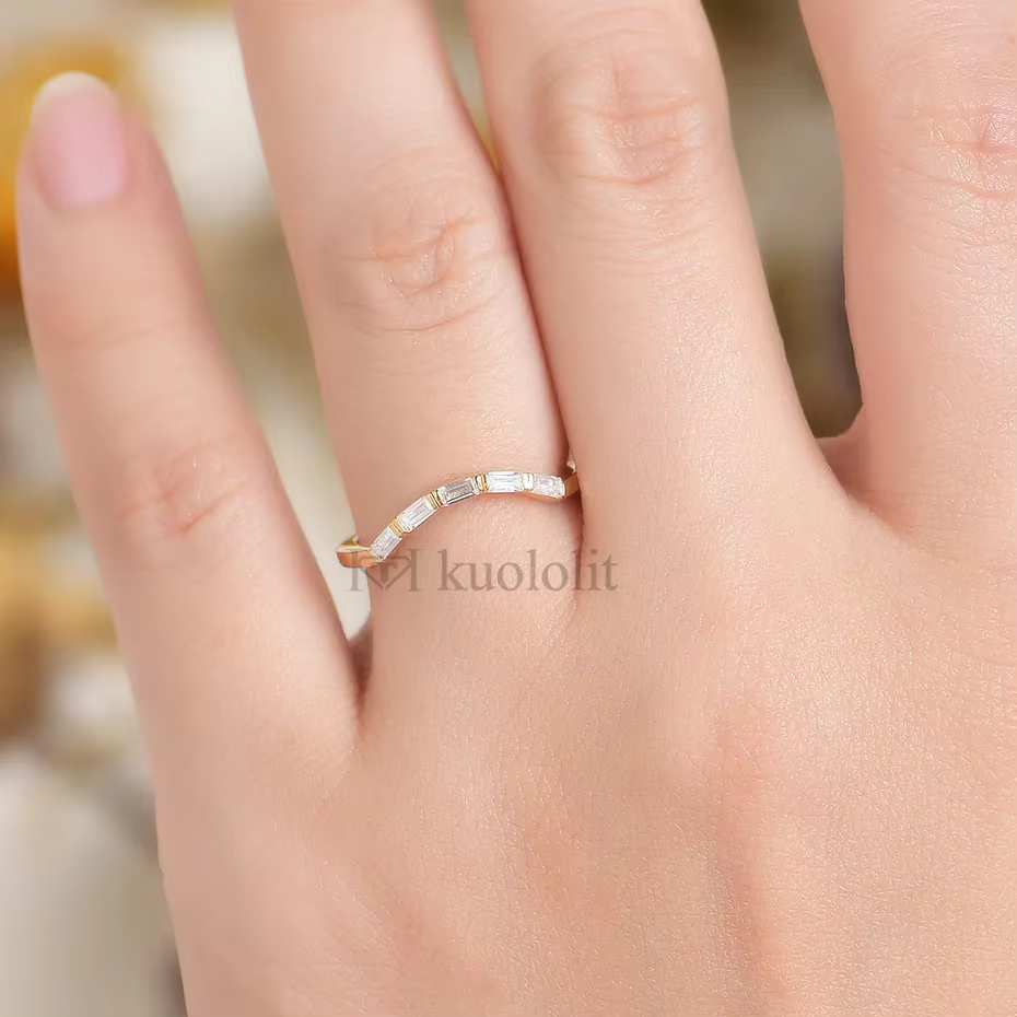 Kuololit-Bague taille émeraude en or jaune 14K 10K pour femme