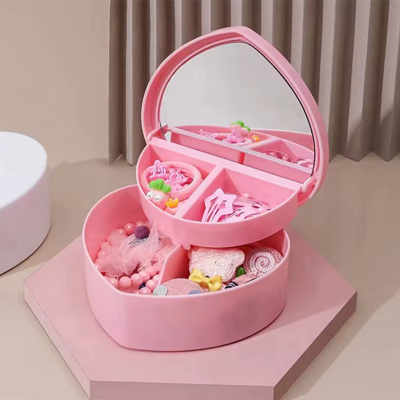 Boîte de rangement de bijoux en forme de cœur avec miroir pour filles
