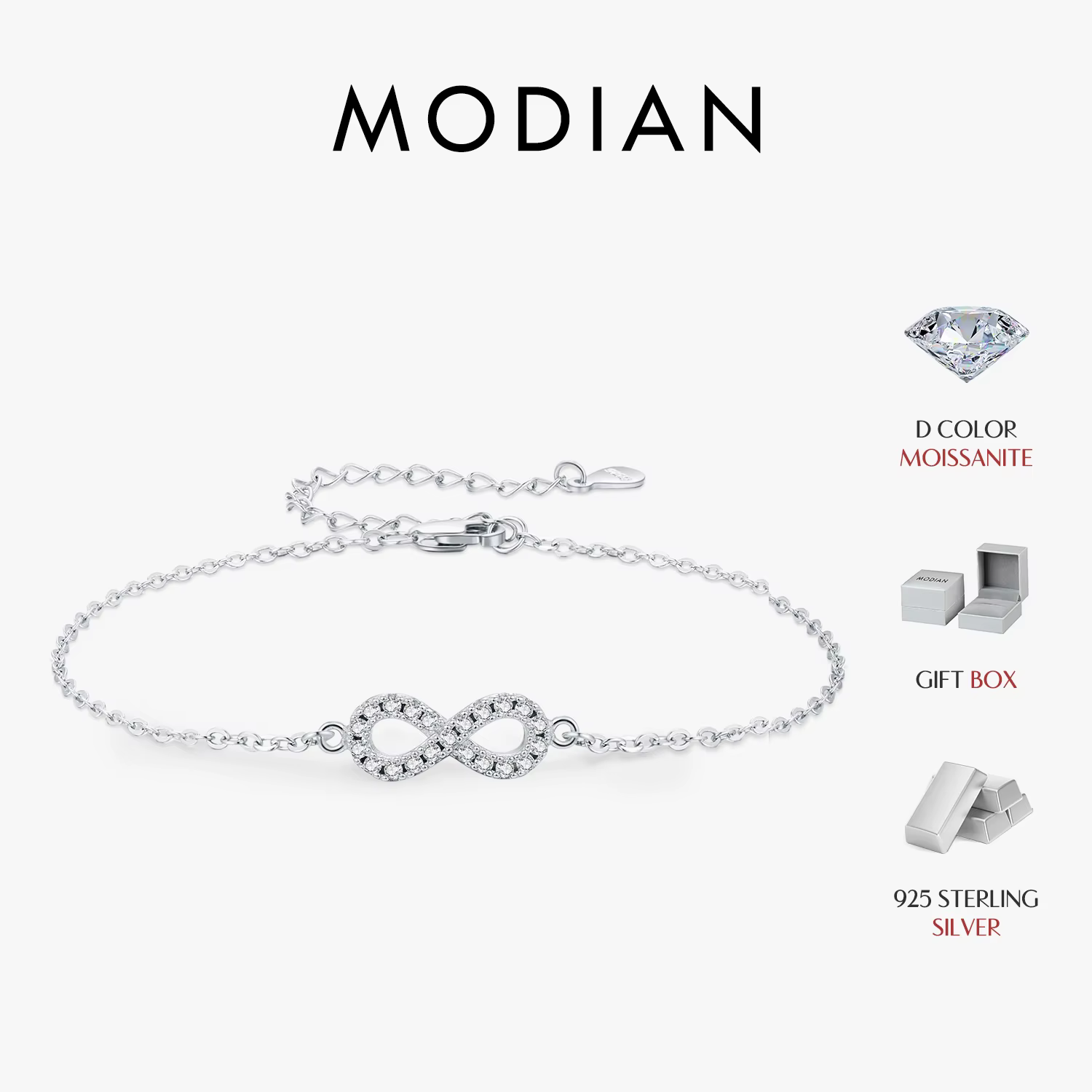 MODIAN D couleur Moissanite laboratoire créé diamant Bracelet 925 en argent Sterling romantique exquis infini amour pour les femmes bijoux