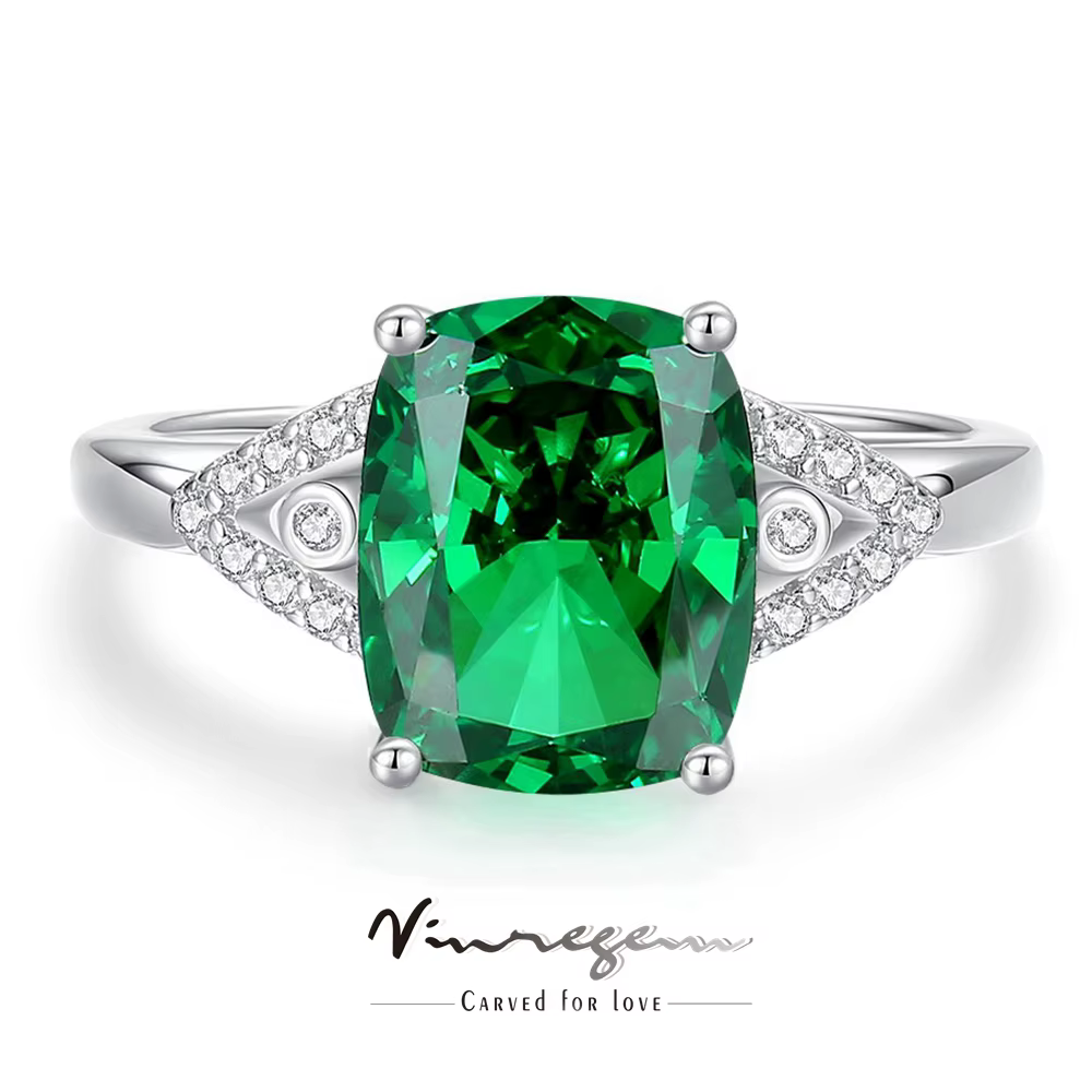 Vinregem 8*10 MM émeraude saphir haute teneur en carbone diamant gemmes bague pour les femmes 925 en argent Sterling bijoux fins cadeaux d'anniversaire