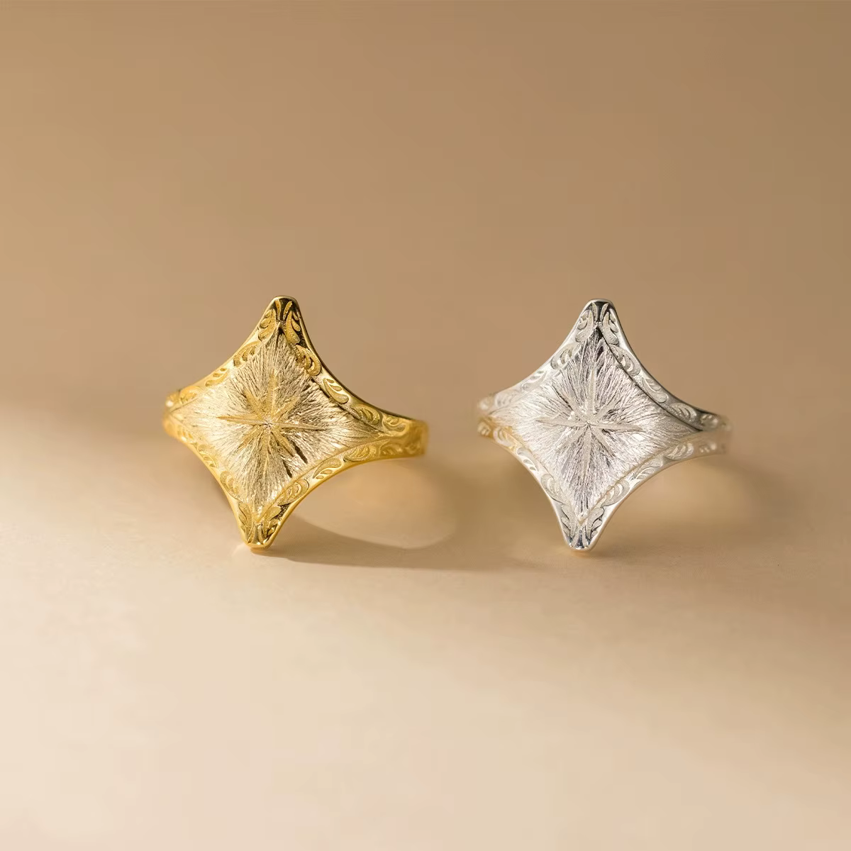 Bagues réglables en argent sterling 925 avec étoile sablée pour femmes
