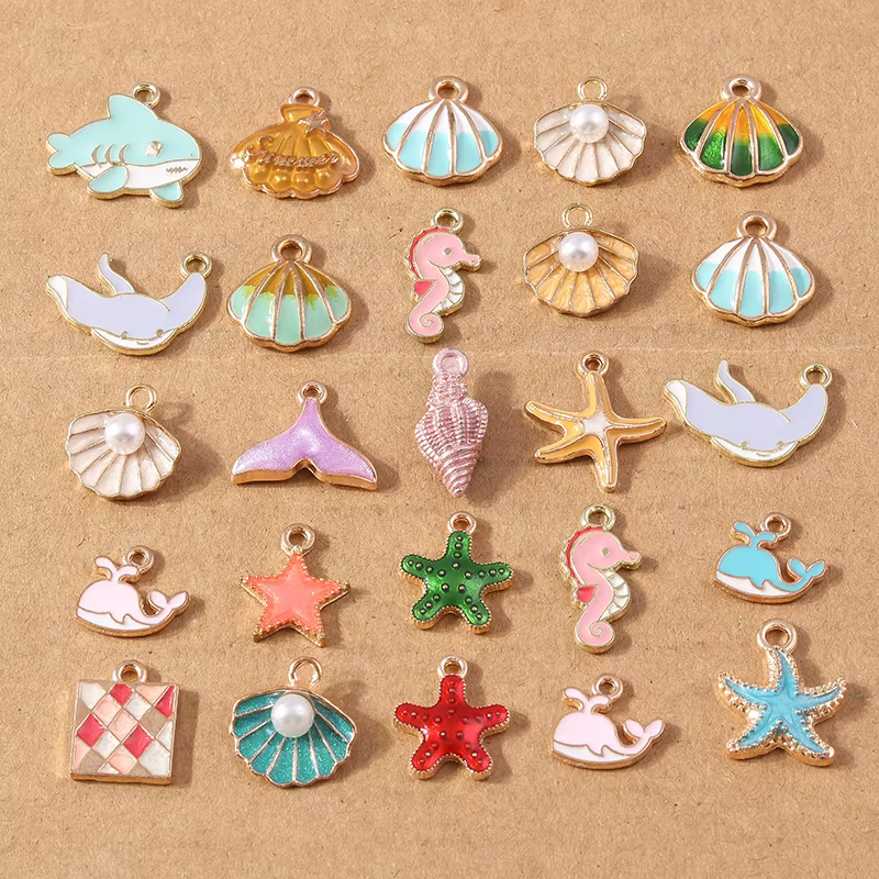 10 pièces mignon vie Marine breloques pour la fabrication de bijoux émail étoile de mer coquille conque breloques pendentifs collier à faire soi-même boucles d'oreilles Accessori