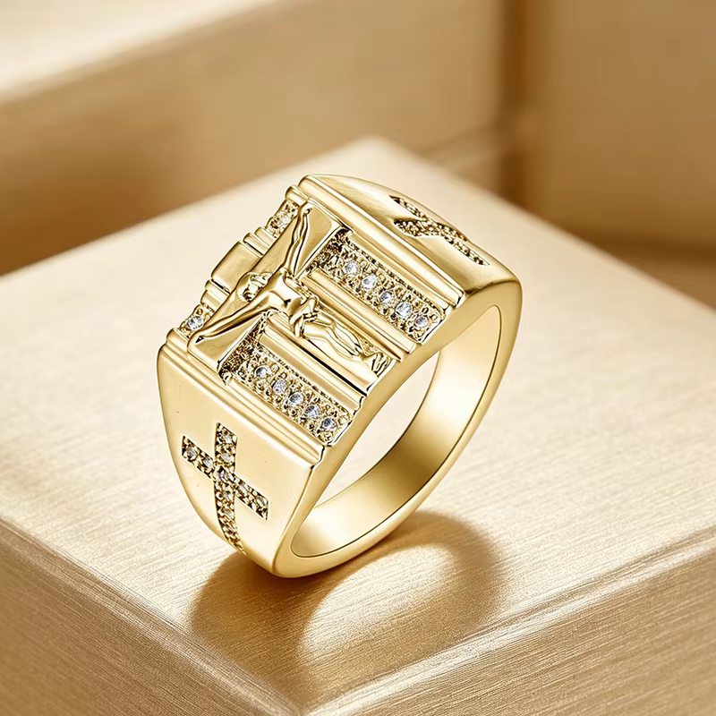 Bague Chevalière Hip Hop Croix de Jésus pour Hommes