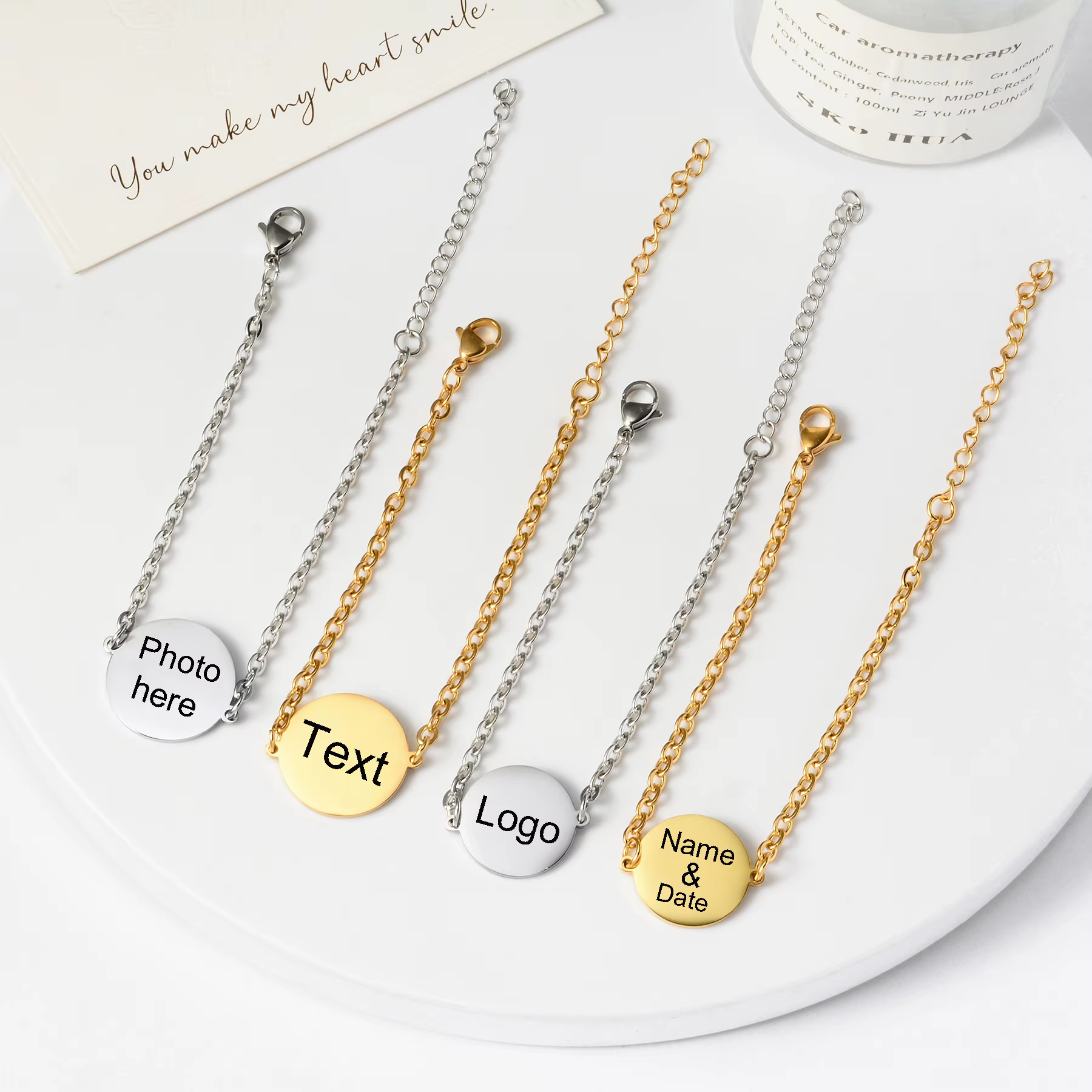 Bracelet d'identification personnalisé avec photo et texte gravés au laser