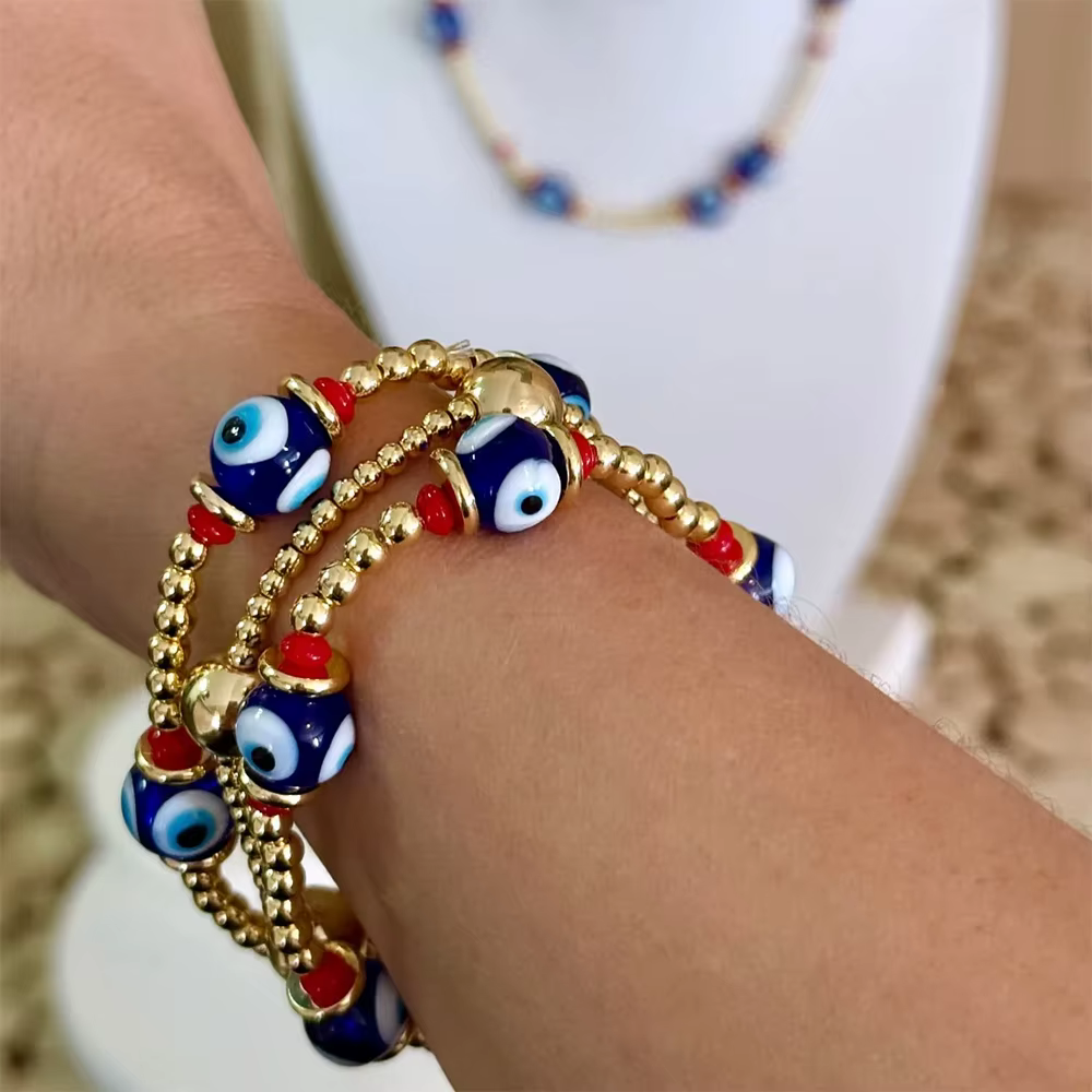 KKBEAD Boho Bracelet de Protection contre le mauvais œil pour femmes plaqué or 18 carats réglable empilable fait à la