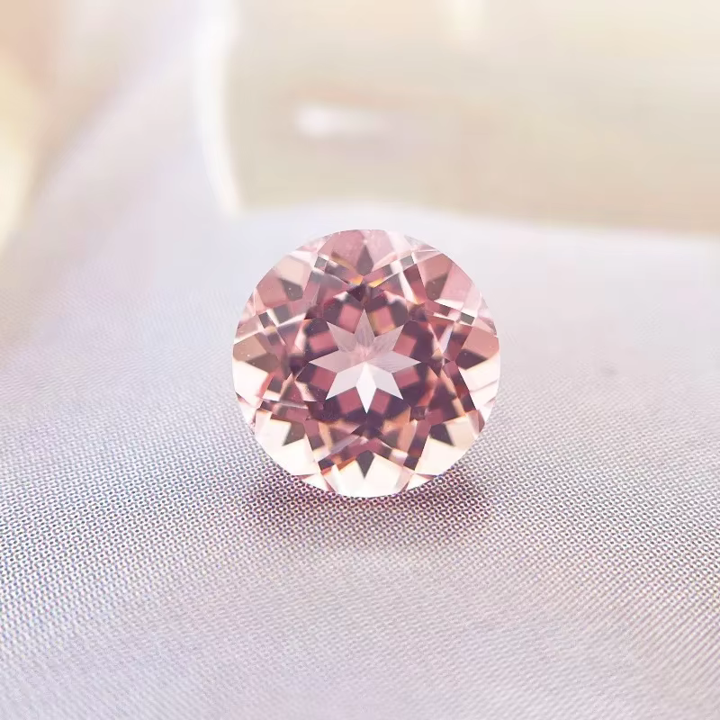 Saphir de laboratoire taille ronde couleur rose Morgan pour la fabrication de bijoux DIY