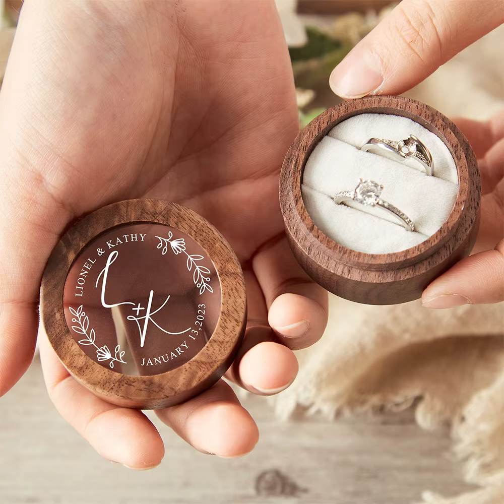 Boîte à matiques de mariage en bois personnalisée avec couvercle en acrylique transparent