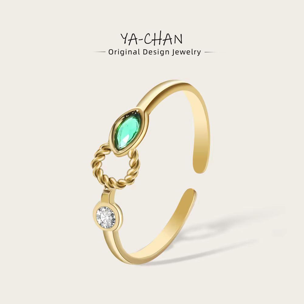 YACHAN Glamour vert clair Zircon cristal mince bague femmes mode mariage en acier inoxydable plaqué or