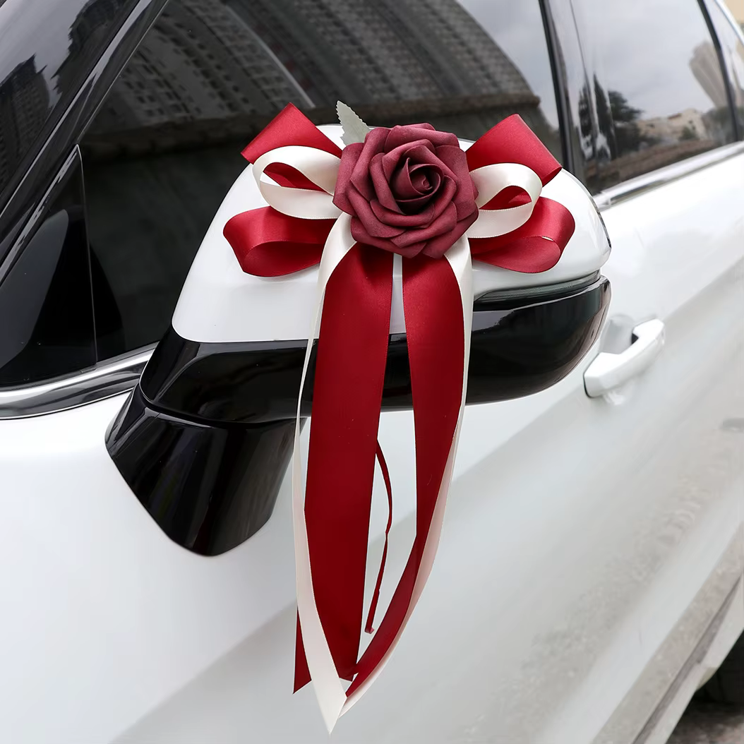 Décoration de voiture de mariage, 6 pièces/lot, poignées de porte de voiture en fleur de mariage et décoration de rétroviseur, fourniture de mariage