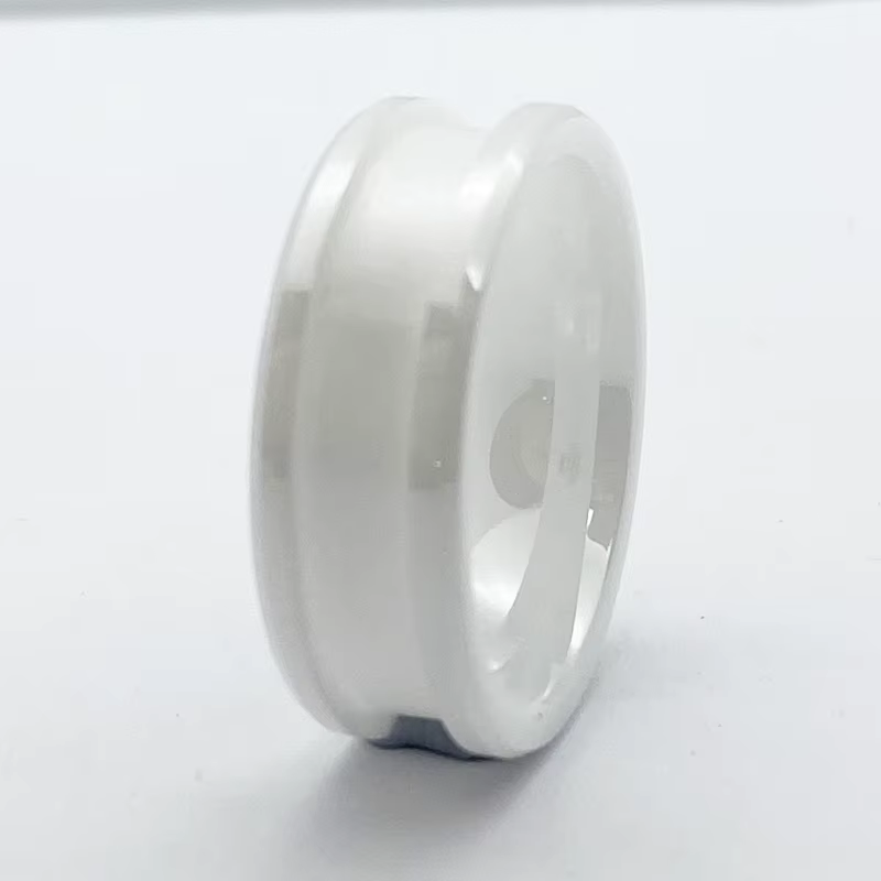 Base de bague en céramique blanche biseautée de 8 mm avec canal d'incrustation de 4 mm