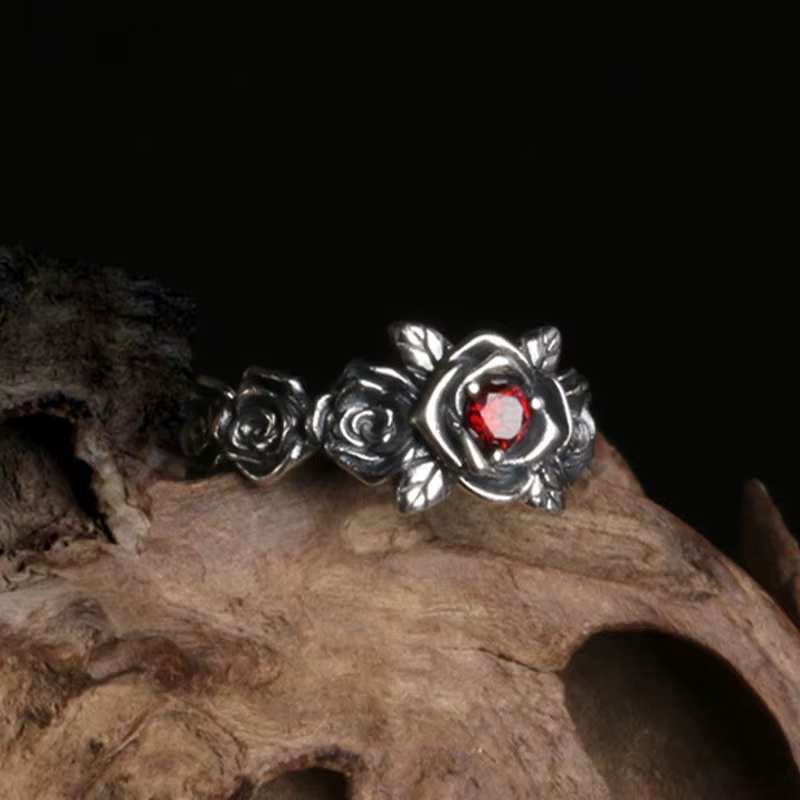 Bague ouverte rétro coeur rouge rose pour femme