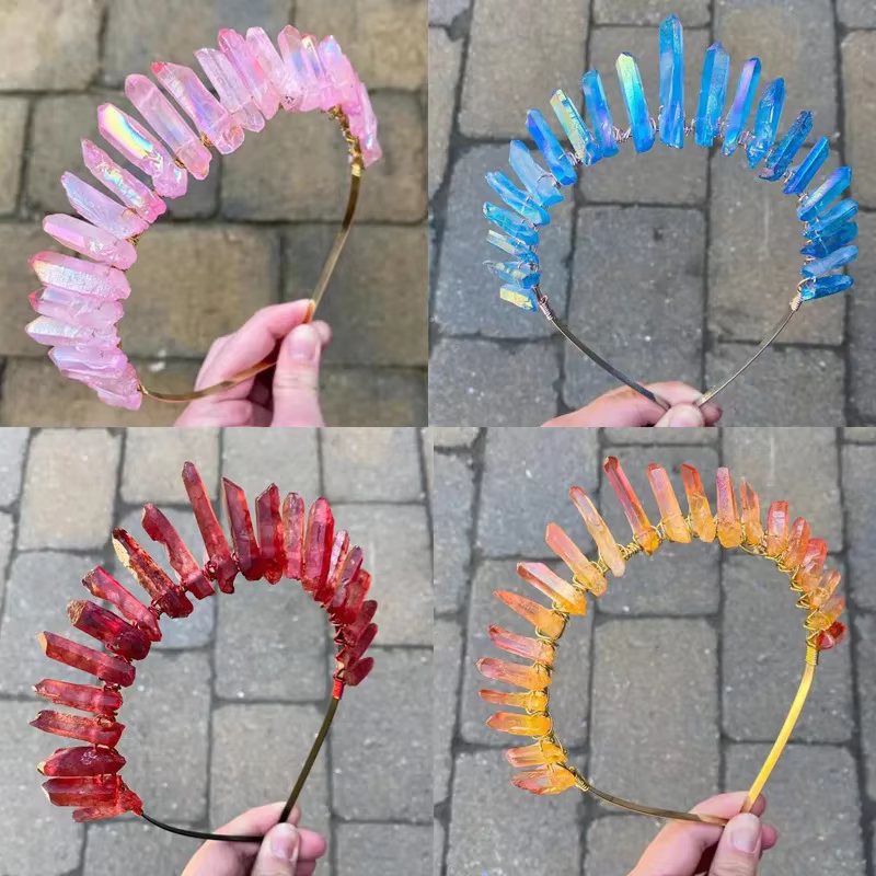 Serre-tête Couronne Rouge Profond Électroplaqué Or/Argent avec Cristaux Blancs Faits Main – Accessoire Cheveux Mariée