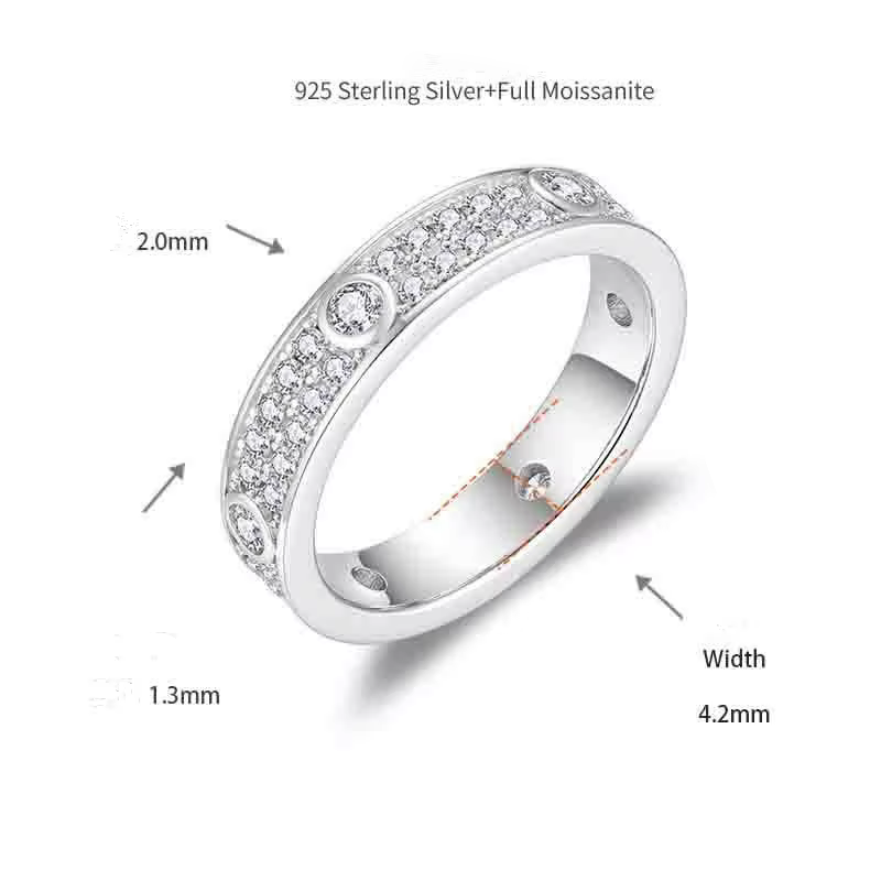 Vente chaude toutes les bagues Moissanite 3 carats pour hommes et femmes plaqué or blanc 18 carats bague de mariage en argent Sterling 925 bijoux en pierres précieuses