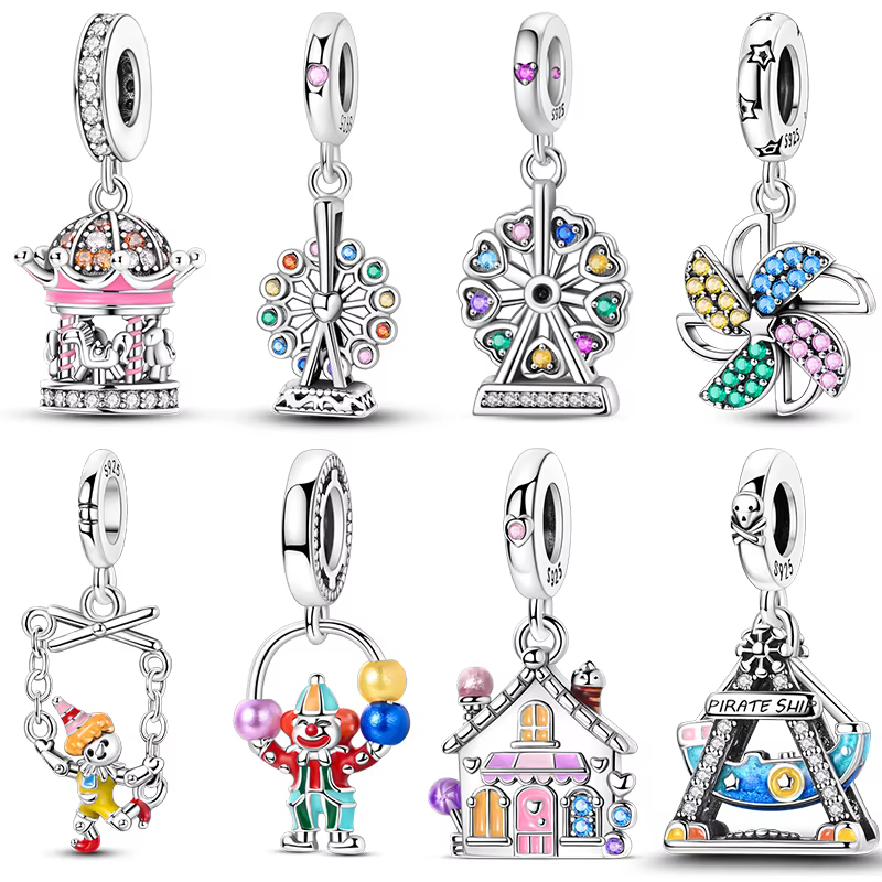 925 breloques en argent Sterling perles parc d'attractions grande roue bateau de Pirate carrousel pendentifs à breloque pour les femmes bracelet à bricoler soi-même bijoux