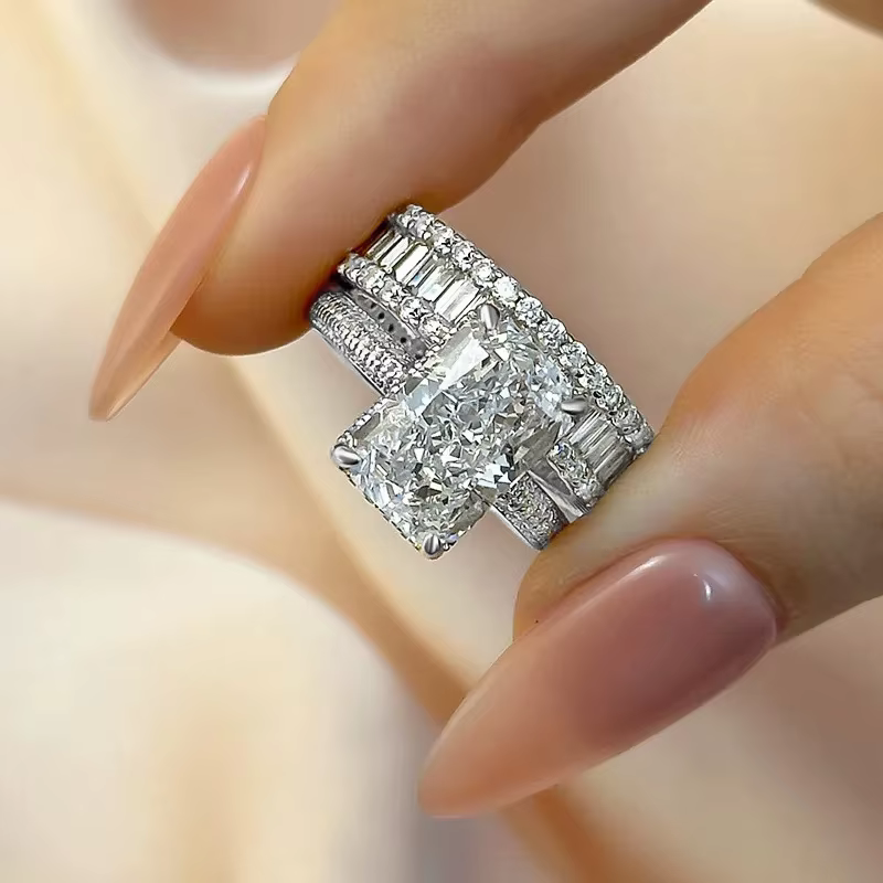 Ensemble de bagues vintage en or blanc avec diamants de laboratoire pour femme