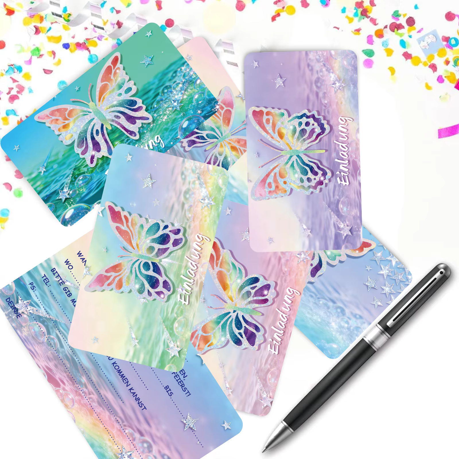 Ensemble de cartes d'invitation Papillon des rêves | Invitation de fête allemande