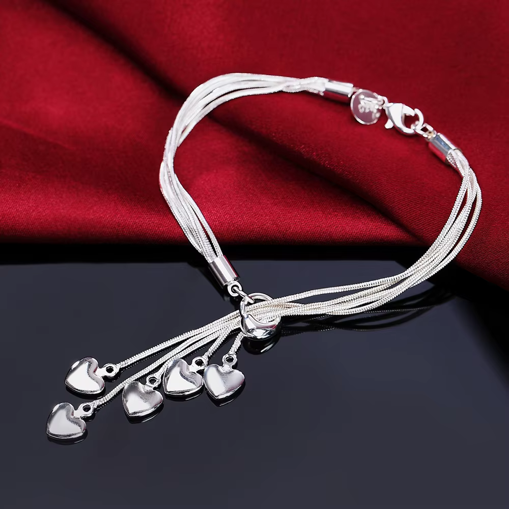 Chaud Noble 925 en argent Sterling amour coeur colliers boucles d'oreilles bracelets ensemble de bijoux de mode pour les femmes accessoires de mariage