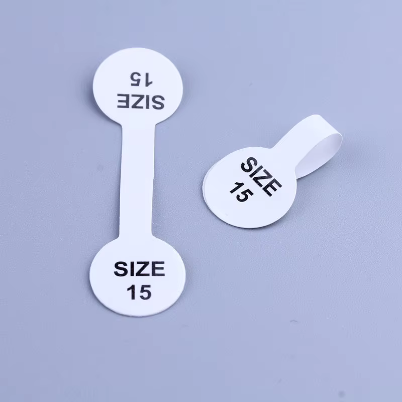 Étiquettes auto-adhésives imprimées en taille de bague, extrémités adhésives, tige libre, étiquette gommée pour collier de bijoux, autocollant pour matiques, 100 pièces