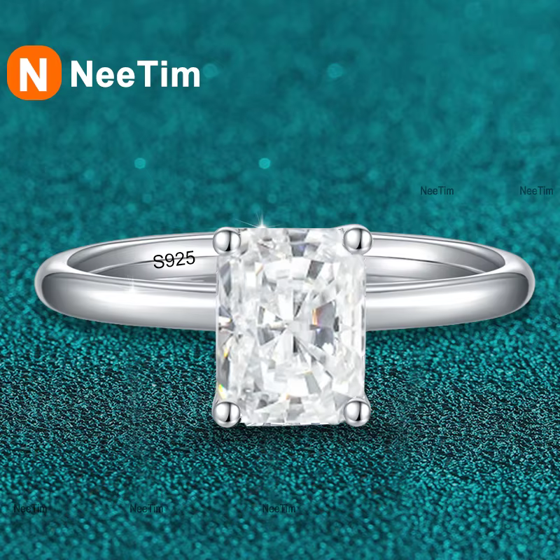 1ct émeraude coupe rayonnante Moissanite bague de mariage pour les femmes Solitaire laboratoire diamant S925 en argent