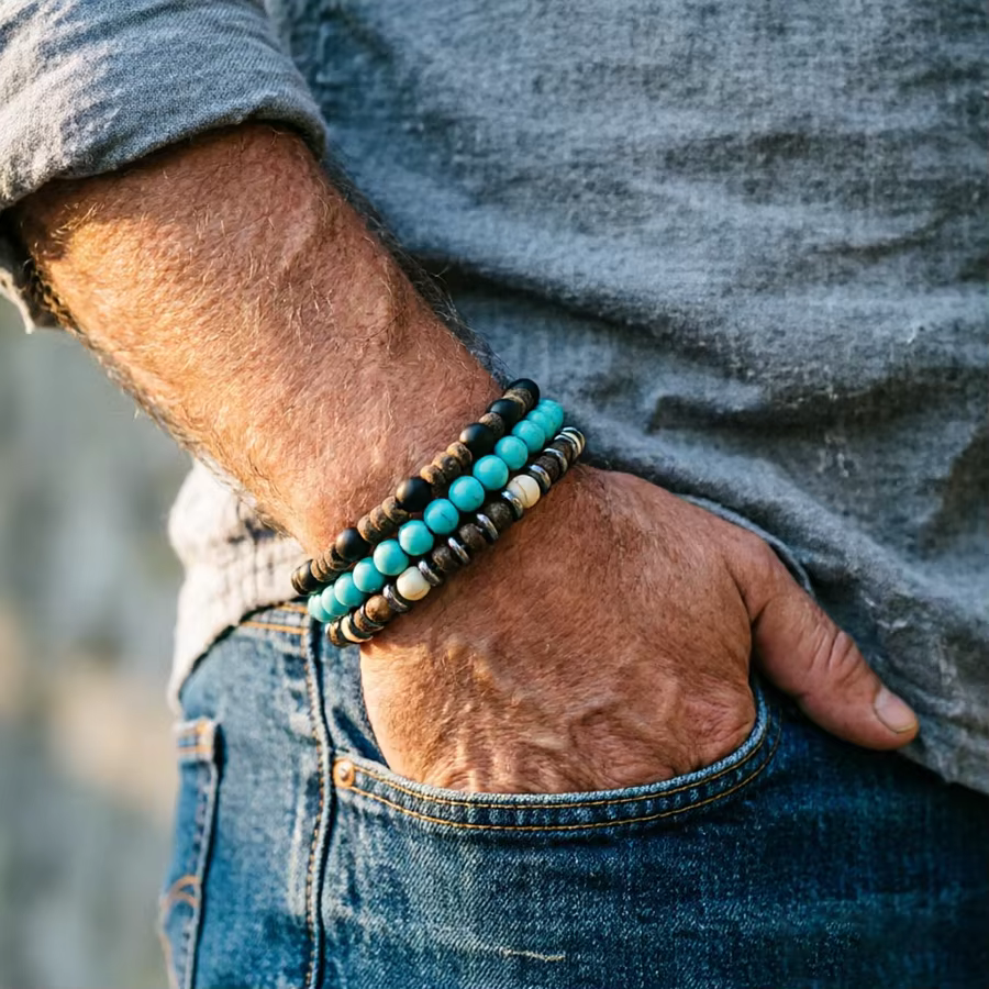 Ensemble de 3 bracelets vintage pour hommes, perles de noix de coco naturelles, bracelet en bois, énergie positive, accessoires de poignet, bijoux polyvalents