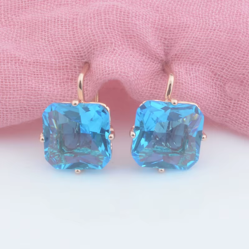 FJ luxe mariage femmes boucle d'oreille couleur or Rose 585 bijoux mode grand carré Rose/blanc/vert/rouge/bleu Zircon goutte boucle d'oreille