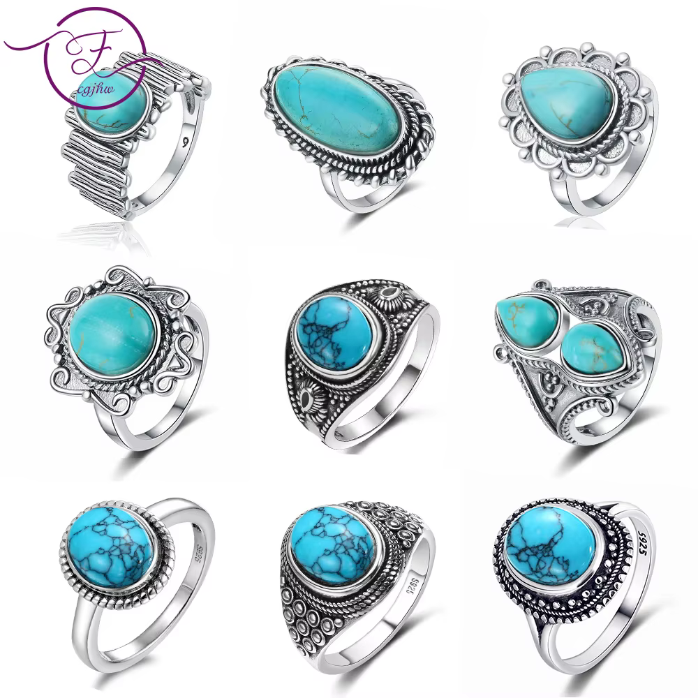 Bagues Vintage en argent Turquoise naturel