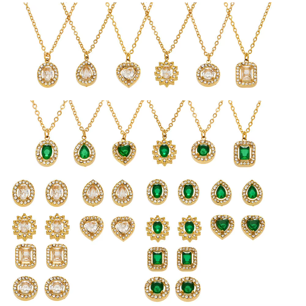 Bijoux en acier inoxydable plaqué or – Colliers et boucles d'oreilles pendantes ornés de zircone cubique, vendus séparément pour femmes