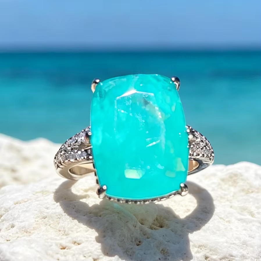 Bague classique pour femme incrustée de zircon carré bleu lac délicat
