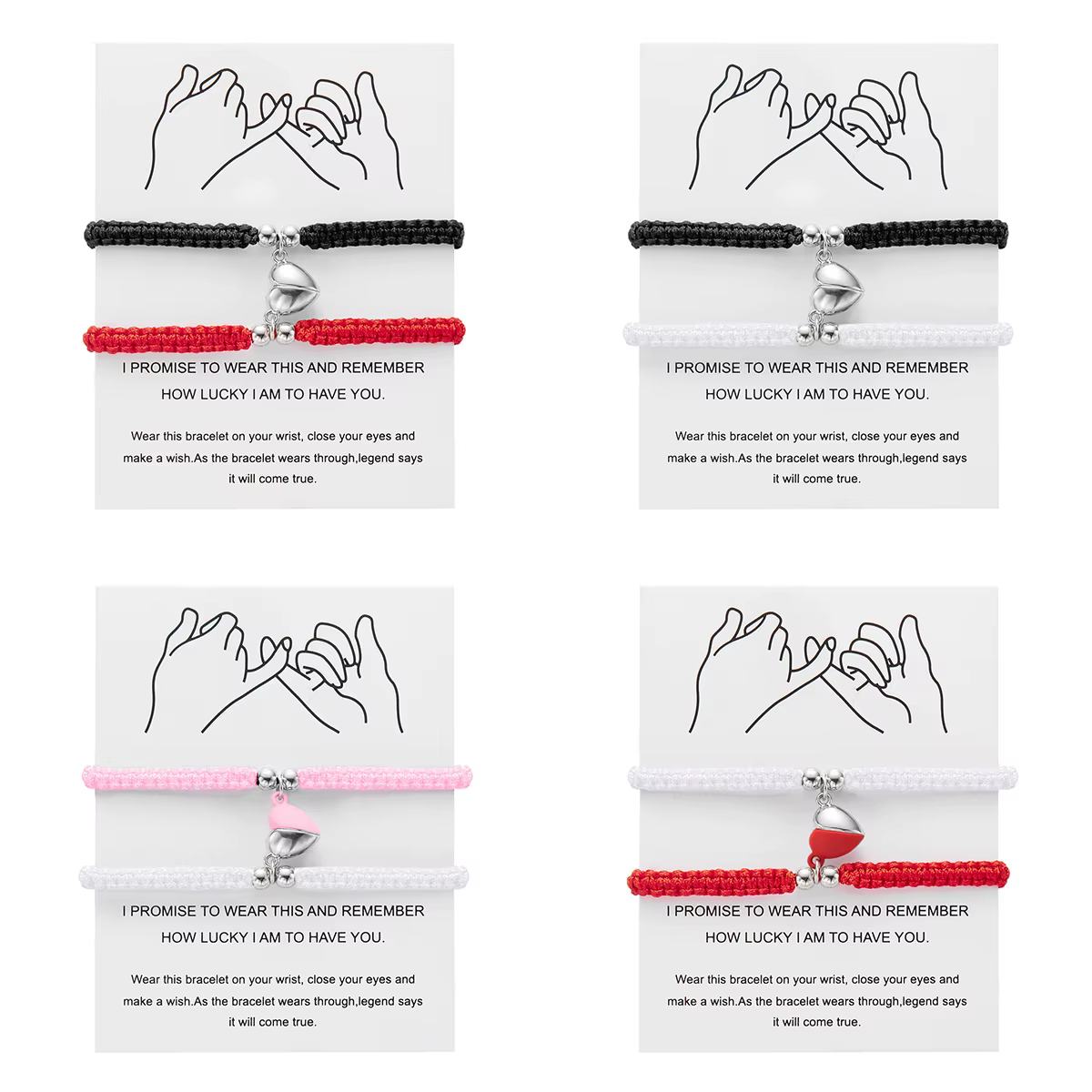 2 pièces/ensemble coeur romantique magnétique attirer Couple Bracelet pour femmes hommes mode tressé corde correspondant