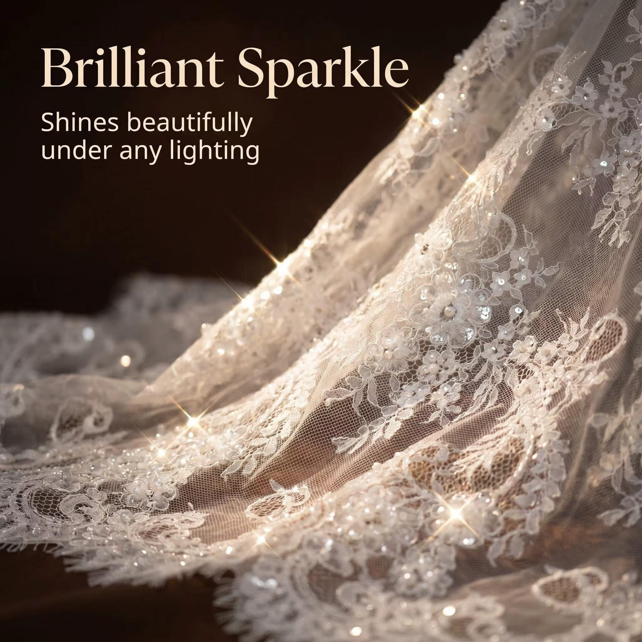 3 mètres, tissu brodé de paillettes et de perles transparentes
