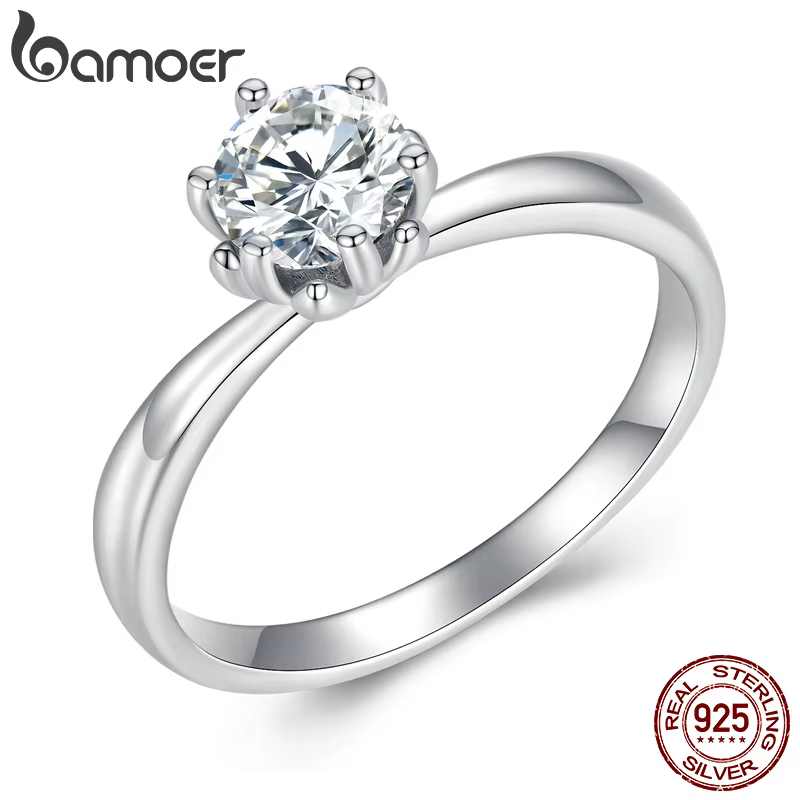 BAMOER 0.8CT rond Moissanite 14K plaqué or bague pour femmes D couleur VVS1 EX laboratoire diamant fiançailles 925
