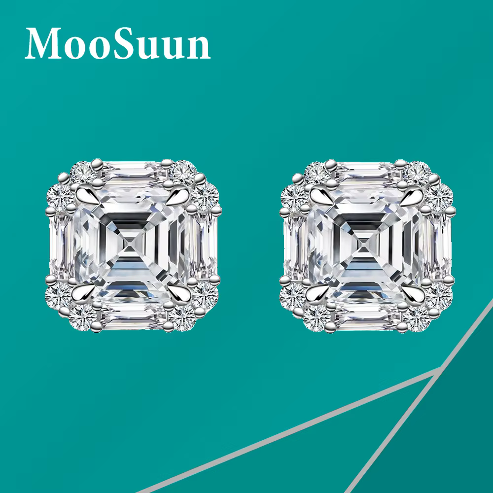 2.0ct 4.0ct Asscher coupe Moissanite diamant boucles d'oreilles pour les femmes S925 en argent Sterling bijoux de