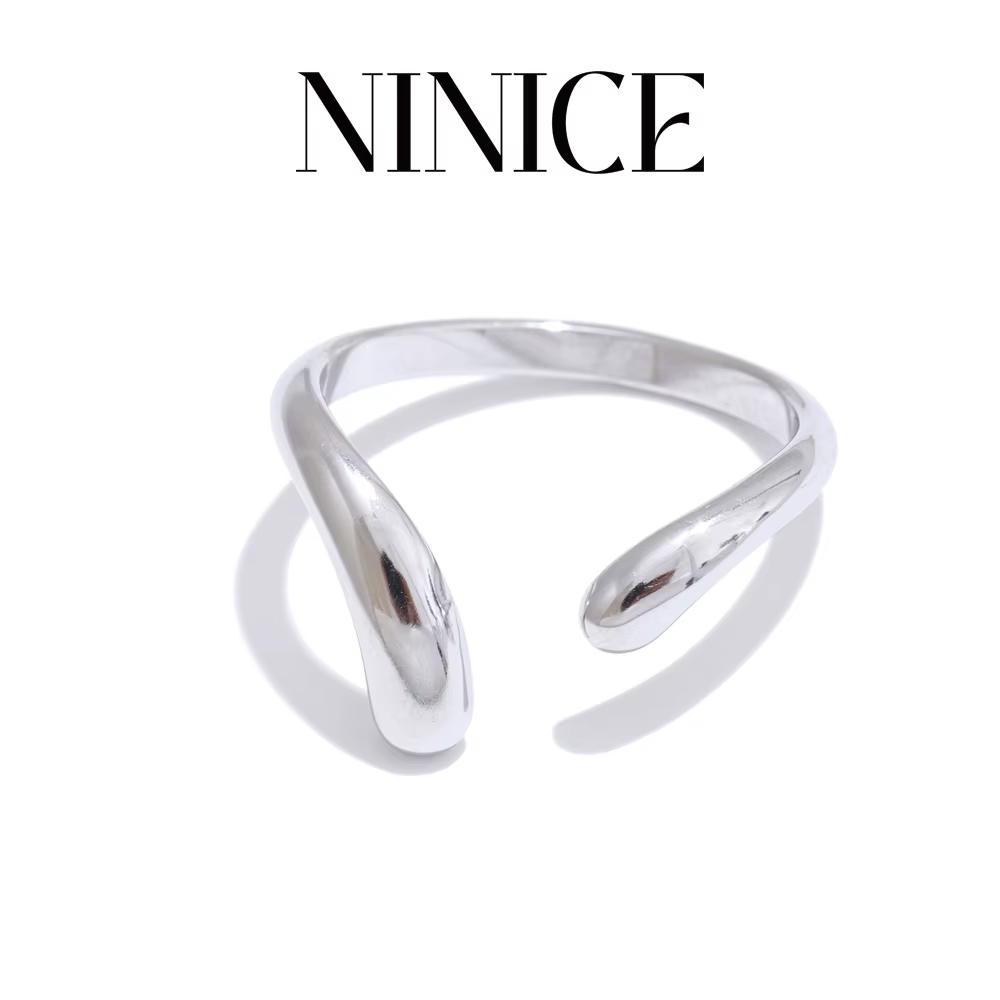 NiNice-Bague Chic Ajustable et Ouverte en Acier Inoxydable