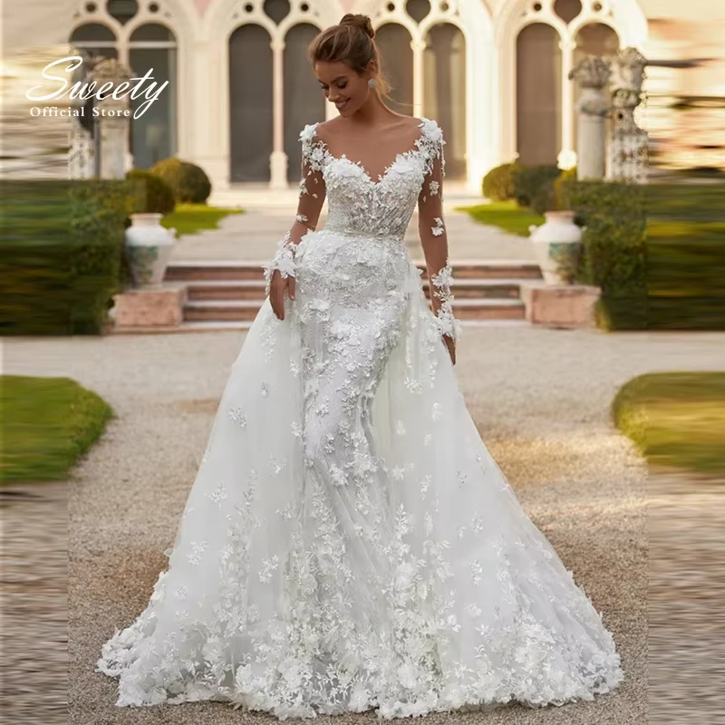 Robe de mariée sirène détachable avec traîne 2025