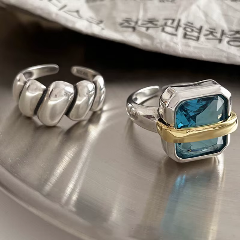 Bagues de fiançailles en argent Sterling 925 et Zircons bleus pour femmes et Couples