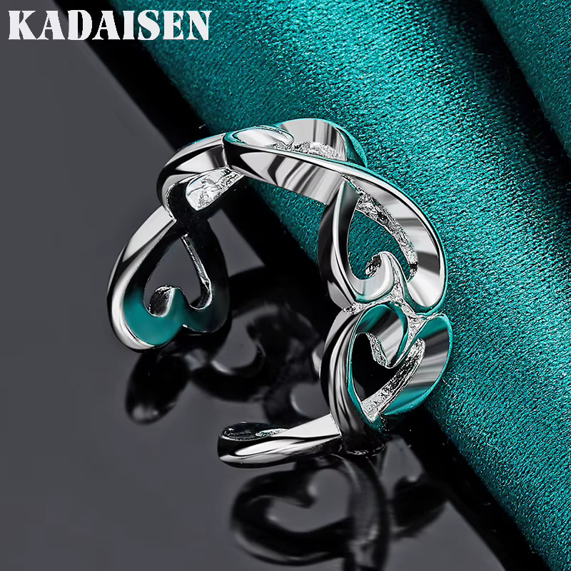 Bague en argent Sterling 925 en forme de cœur pour femmes