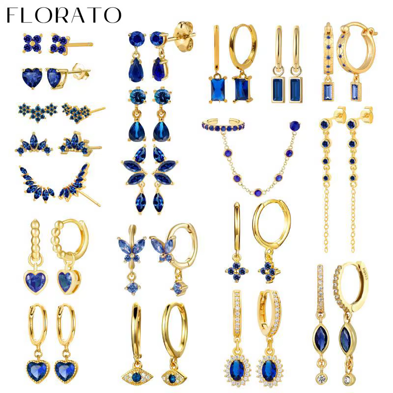 Cristal bleu 925 en argent Sterling oreille aiguille diable oeil pendentif boucles d'oreilles en or pour les femmes goutte d'eau Zircon mode bijoux de mariage