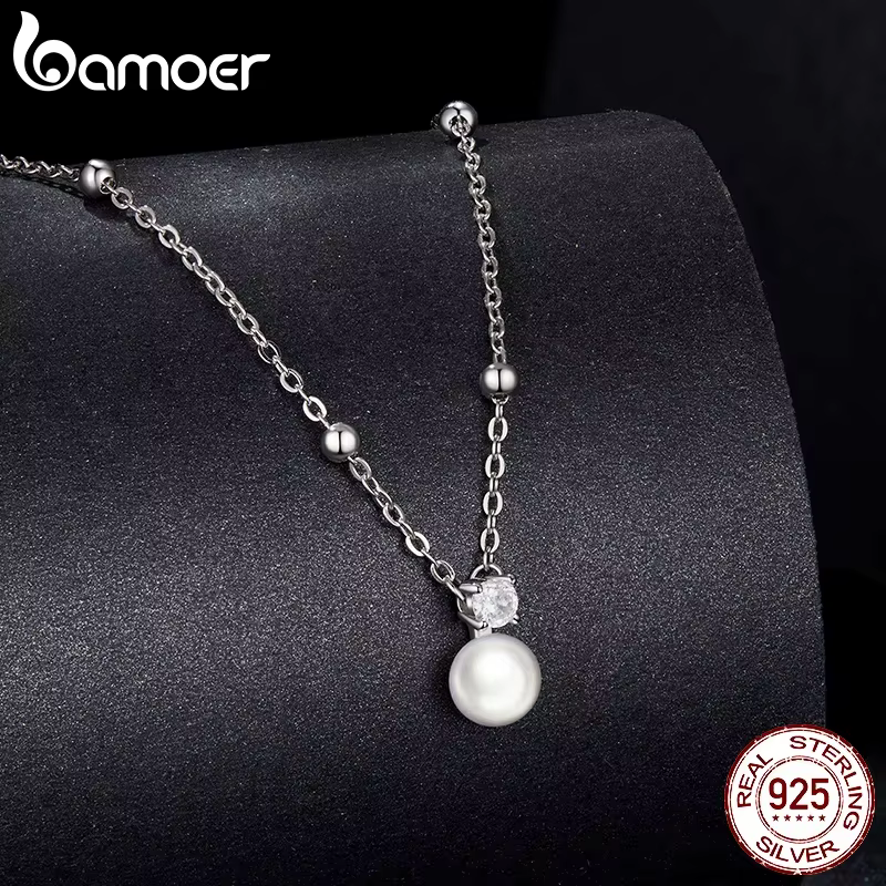 BAMOER – collier avec pendentif en perles Moissanite brillantes pour femmes