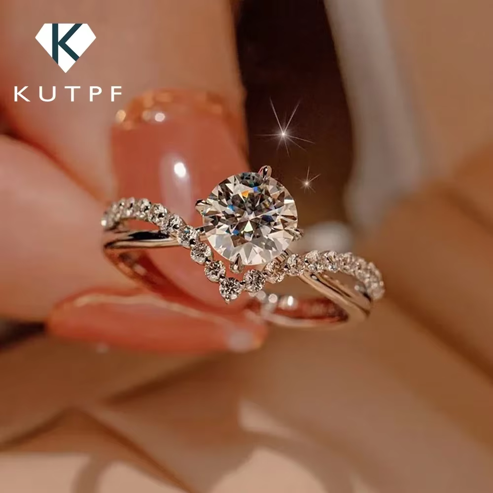 1 Carat 6.5mm Moissanite diamant bagues de mariée certifié 925 en argent Sterling promesse bague de fiançailles alliance pour les femmes KUTPF