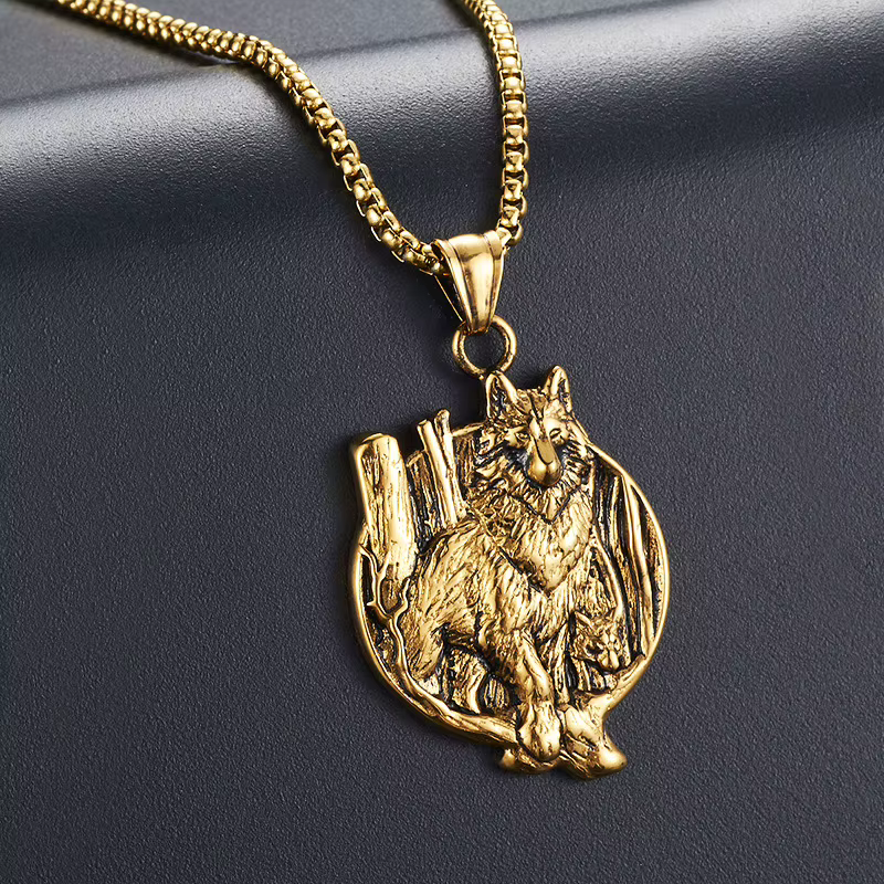 Collier Pendentif Odin Rune Vintage Viking Loup Animal pour Hommes Bijoux Européens Américains Accessoires Cadeau Vente en Gros