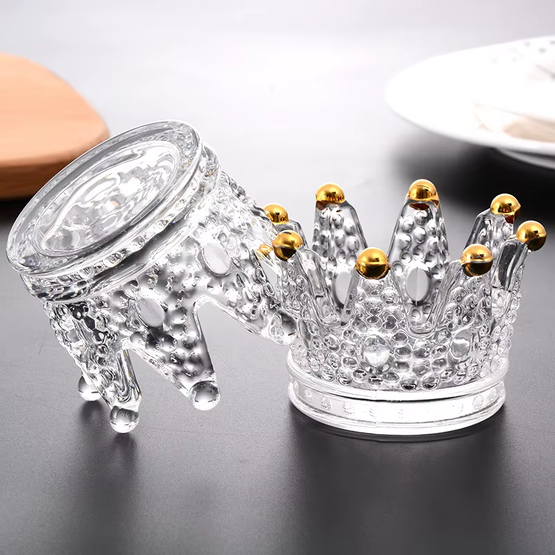 Bougeoir en verre avec couronne en cristal européen
