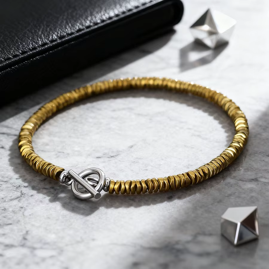 Bracelet Punk en perles de pierre irrégulière pour homme, boucle OT, couleur or argent, perles faites à la main, Braslet Street Cool, cadeau pour petit ami, bijoux