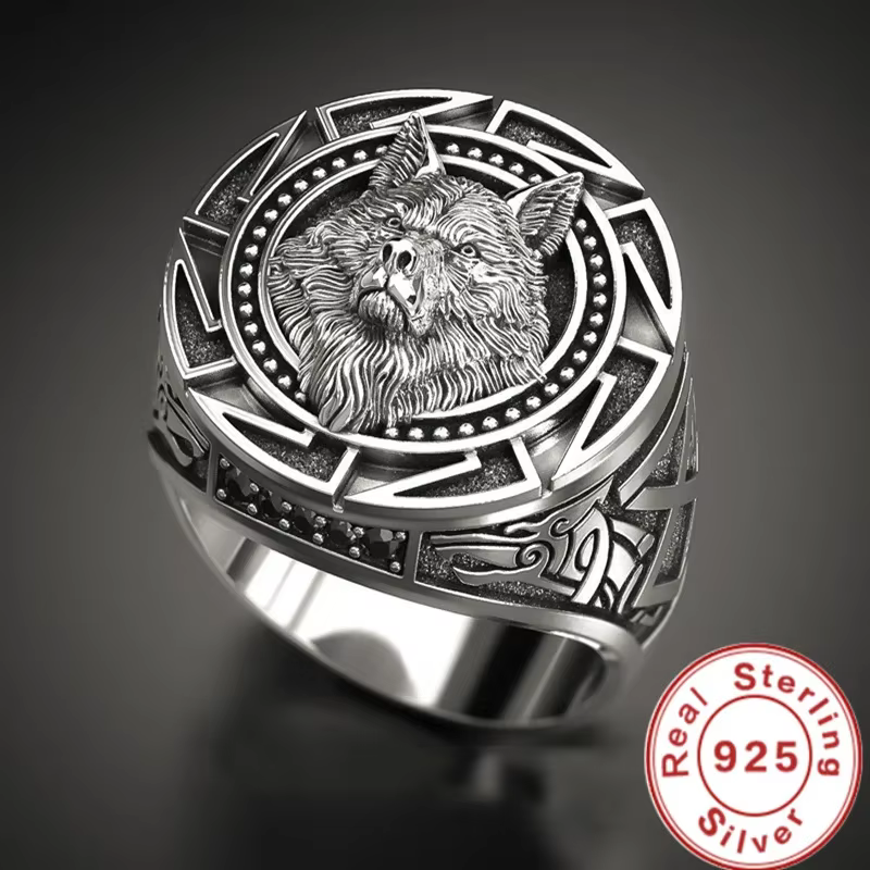 Andara 925 bague en argent Sterling rétro loup Totem Thai