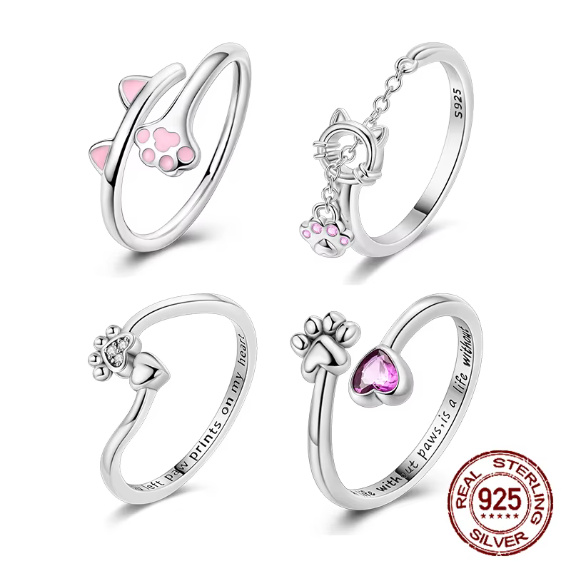 Bague originale en argent Sterling 925 pur, chat mignon, pour femmes et filles, bijoux de fête, cadeau pour petite amie
