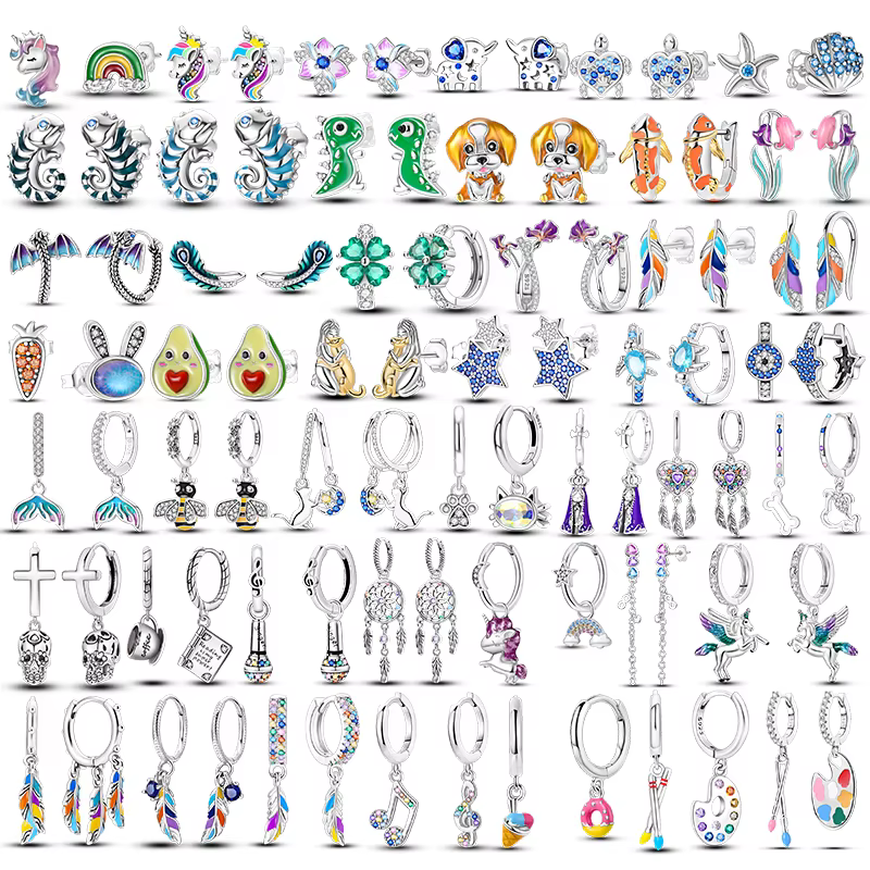 Zcompresses-Boucles d'Oreilles en Argent Sterling 925 pour Femme, Petite Boucle d'Oreille Originale, Éléphant, Plume, Chien, Chat, Étoile Bleue, Cadeau Bijoux, Nairobi, Orn