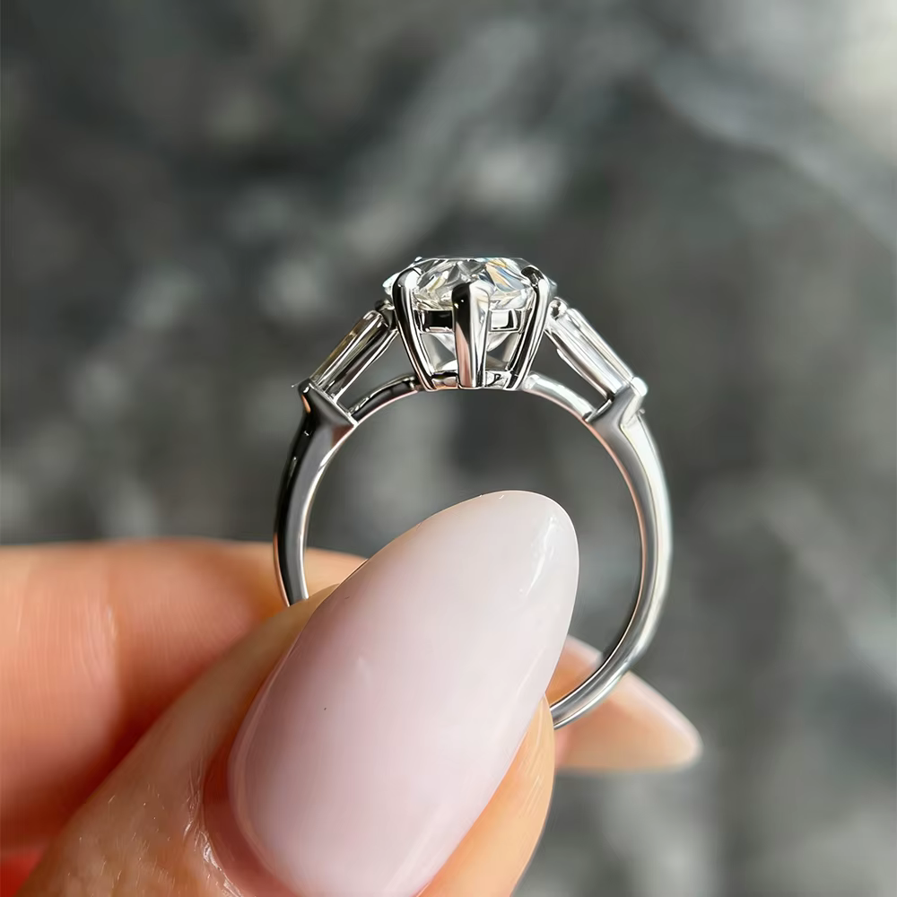 Bague BXINY en argent sterling 925 avec 3 pierres de moissanite taille marquise pour femme, alliance de mariage conique avec diamants baguette, cadeau de joaillerie fine
