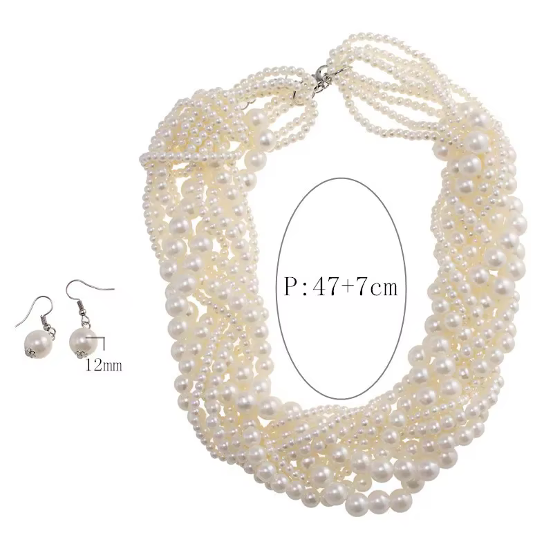 Collier et boucles d'oreilles en perles simulées faites à la main pour femmes, tour de cou classique, ensembles de bijoux de déclaration, fête de luxe, ensemble de bijoux de mariage