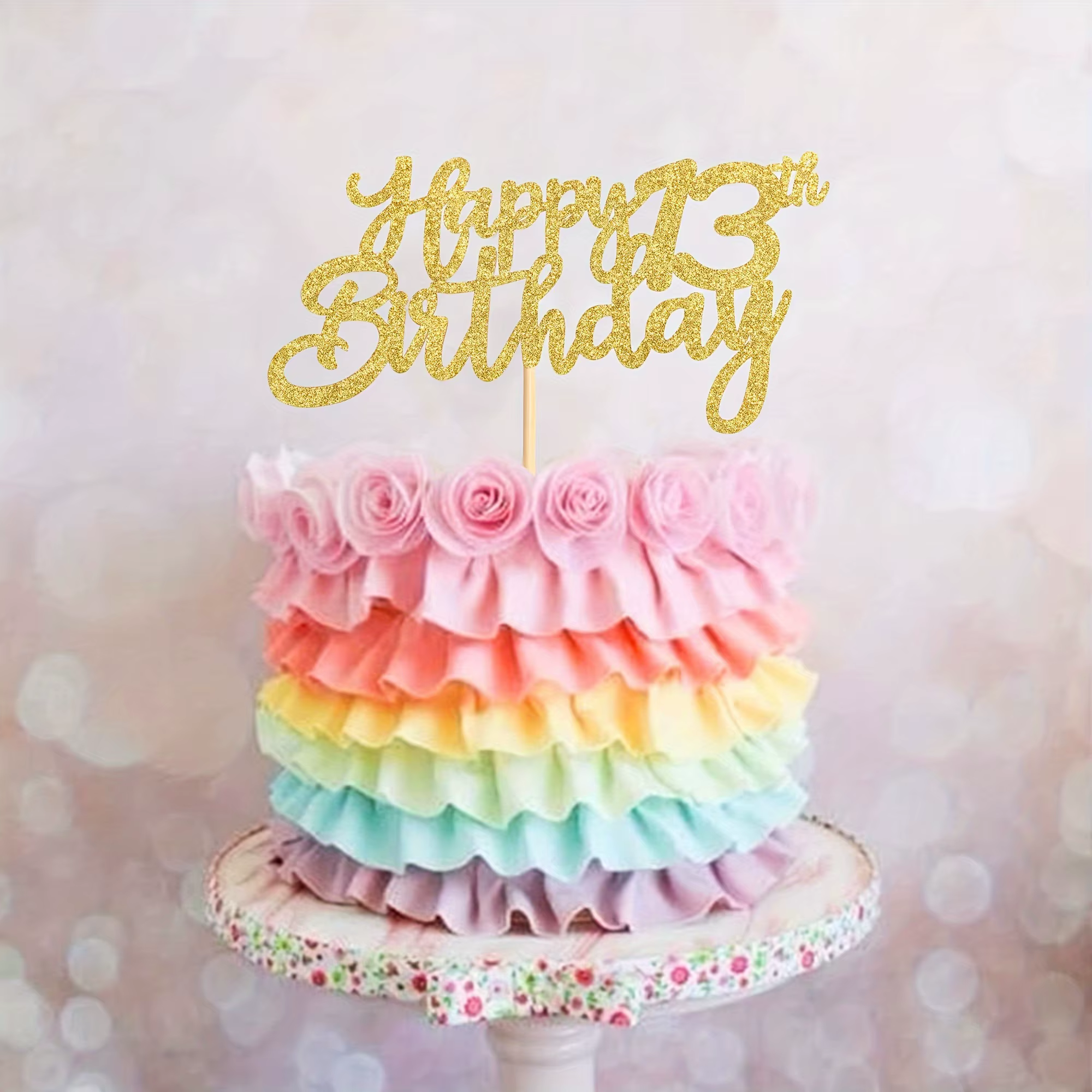 Décoration de gâteau dorée «joyeux 13e anniversaire»