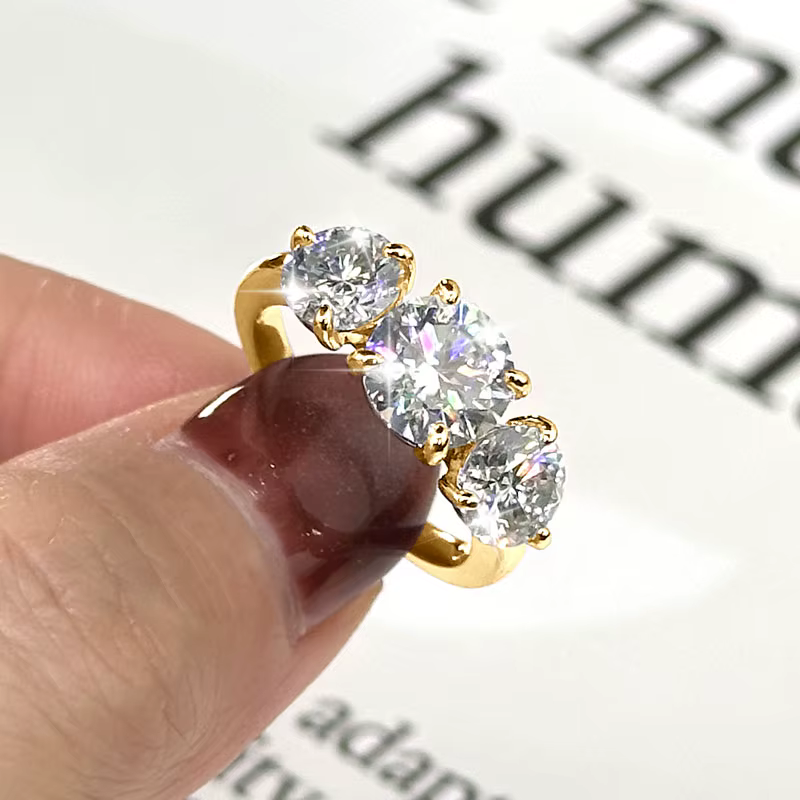 Bague à trois pierres en or 14 carats IOGOU, 8 mm et 6,5 mm, couleur D, moissanite ronde certifiée, bijoux de fiançailles et de mariage pour femmes