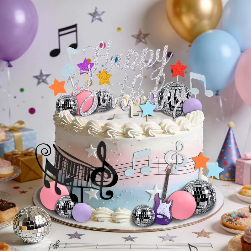 Décorations de gâteau musical pour fille : thème concert de pop